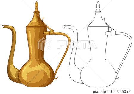 Traditional Middle Eastern Brass Coffee Pot Vector Illustration 131936058