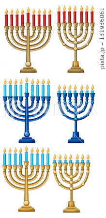 Set of Colorful Hanukkah Menorah Vector Illustrations Set of Colorful Hanukkah Menorah Vector Illustrations 131936061