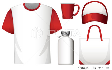 Red and White Merchandise Mockup Set on White...のイラスト素材 [131936076] - PIXTA