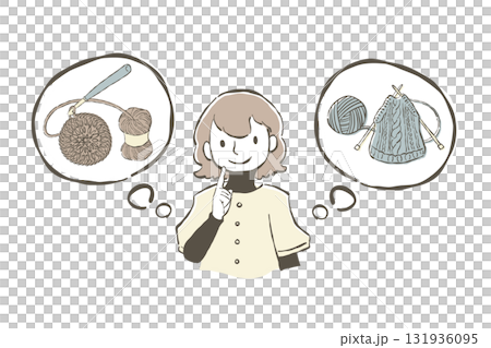 一位女士思考編織的插圖 131936095