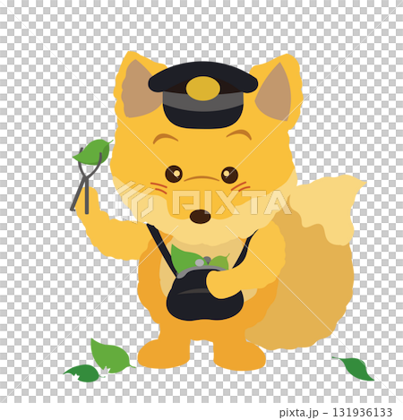 一隻毛絨狐狸剪下一張葉子票的插圖 131936133