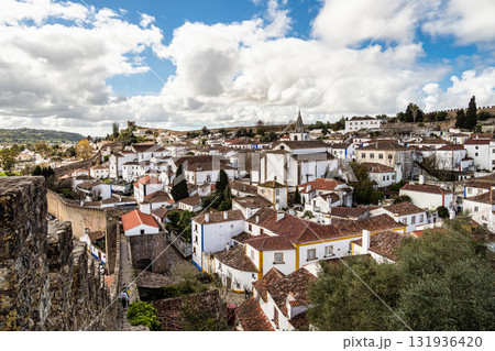 View of Obidos with renaissance Church of Saint Mary, Santa Maria at Obidos, Portugal View of Obidos with renaissance Church of Saint Mary, Santa Maria at Obidos, Portugal 131936420