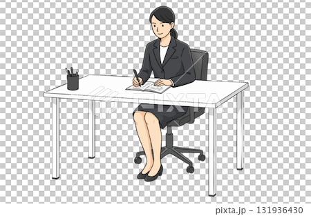 Businesswoman taking notes at desk (simple color) 131936430