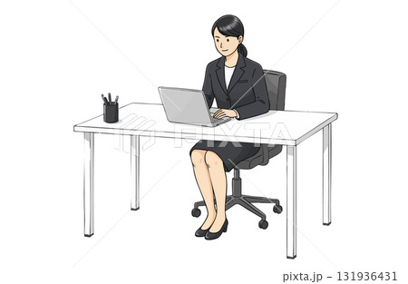 パソコン操作するビジネスウーマン（シンプルカラー） 131936431
