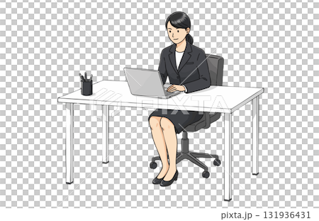 パソコン操作するビジネスウーマン（シンプルカラー） 131936431