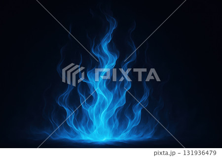 Blue flame glowing on dark background with dramatic lighting, creating fantasy energy effect that looks powerful and mysterious in futuristic style 131936479