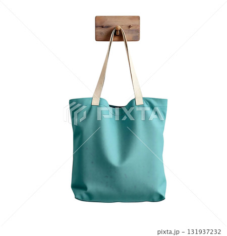 Chic teal tote bag hanging stylishly, perfect for eco-conscious shoppers seeking sustainable fashion with versatile everyday carryall needs and ethical choices 131937232