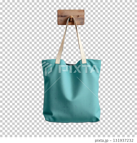 Chic teal tote bag hanging stylishly, perfect for eco-conscious shoppers seeking sustainable fashion with versatile everyday carryall needs and ethical choices 131937232