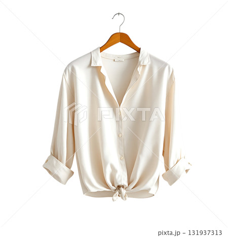 Effortless style with this versatile cream-colored tie-front blouse, perfect for a modern and chic wardrobe addition to elevate your everyday outfits 131937313