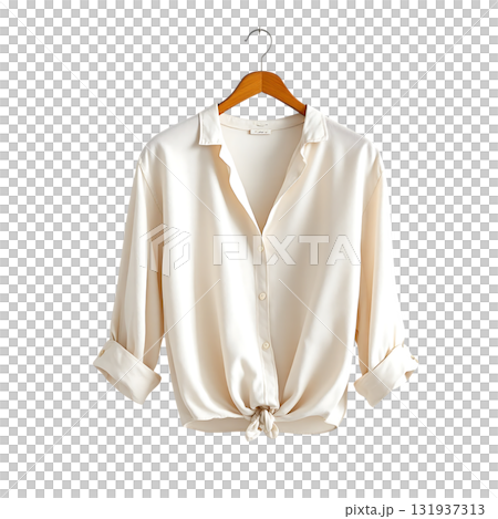 Effortless style with this versatile cream-colored tie-front blouse, perfect for a modern and chic wardrobe addition to elevate your everyday outfits 131937313