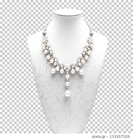 Elegant pearl necklace with crystal accents sparkles, perfect for weddings, anniversaries, and luxury brands, adding timeless sophistication for special occasions Elegant pearl necklace with crystal accents sparkles, perfect for weddings, anniversaries, and luxury brands, adding timeless sophistication for special occasions 131937326