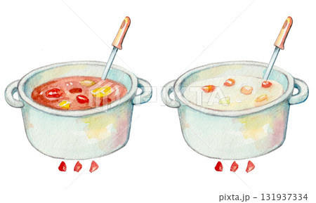 水彩で描いたカレーとシチュー 131937334