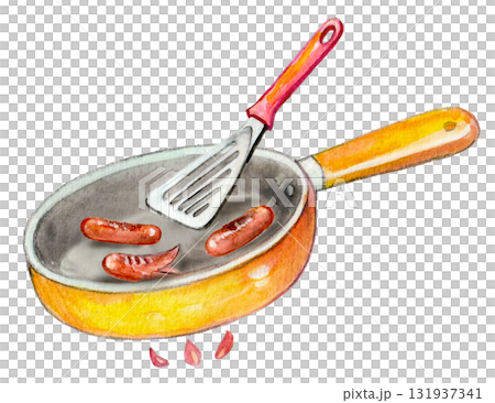 在煎鍋裡烤的香腸 131937341
