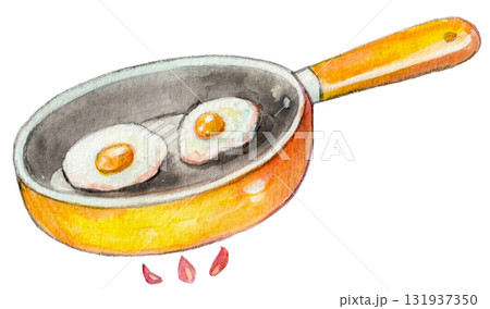 水彩で描いた目玉焼き 131937350