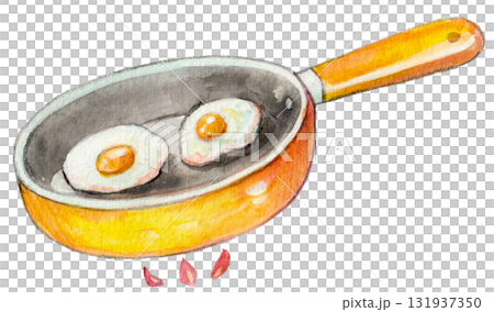水彩で描いた目玉焼き 131937350