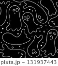 Halloween pattern. Cute ghosts. Vector seamless background October 31. Black and white spooky pattern 131937443