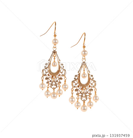 Elegant golden chandelier earrings with pearls, perfect for adding a touch of vintage glamour to your style, ideal for special occasions and timeless fashion 131937459