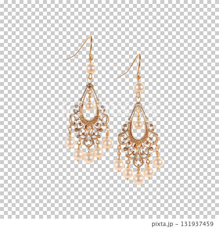 Elegant golden chandelier earrings with pearls, perfect for adding a touch of vintage glamour to your style, ideal for special occasions and timeless fashion 131937459