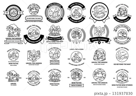 set of illustrations in the concept of natural tourist attractions in line art style set of illustrations in the concept of natural tourist attractions in line art style 131937830