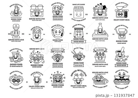 A collection of cartoon images of food and eating 131937847