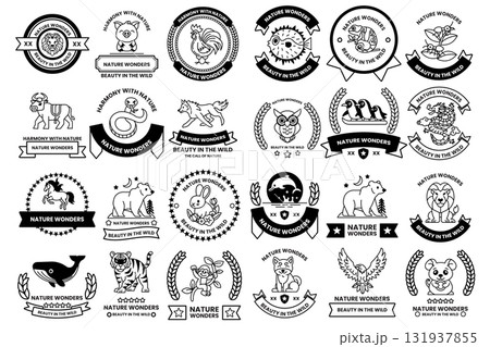 A collection of nature-themed badges and ribbons A collection of nature-themed badges and ribbons 131937855