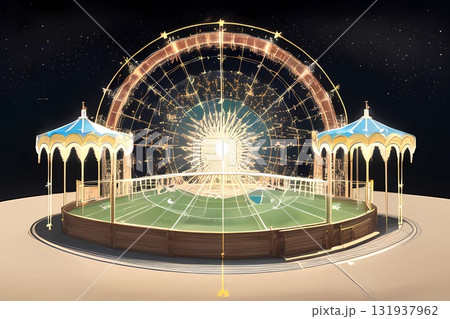 ゲーム背景　夜の遊園地をイメージしたステージ舞台 131937962