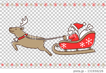 Christmas・ソリを引くトナカイとソリに乗ったサンタクロースの