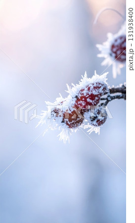 Snow-Covered Red Berry Branch 131938400