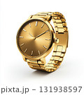 Elegant gold watch with minimalist design and polished finish displayed on white background 131938597