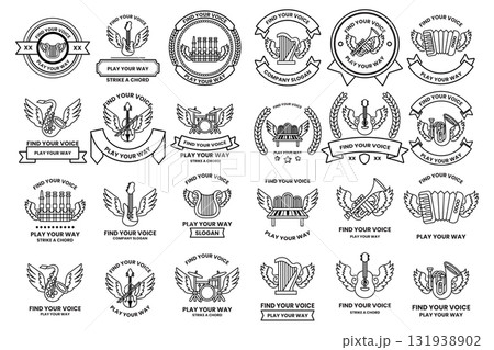 A collection of symbols and logos, including one that says "Play Your Way" A collection of symbols and logos, including one that says "Play Your Way" 131938902