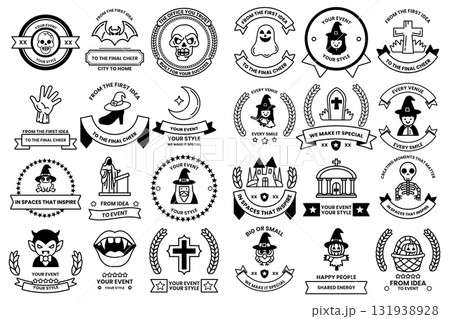 A collection of Halloween themed badges and ribbons A collection of Halloween themed badges and ribbons 131938928