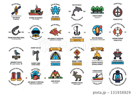 A collection of black and white icons for various events and activities 131938929