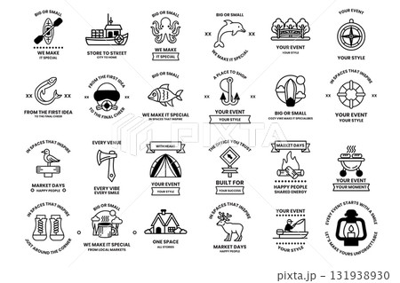 A collection of black and white icons for various events and activities 131938930