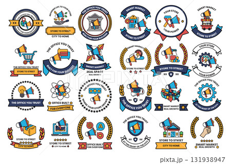 A collection of black and white symbols and shapes 131938947