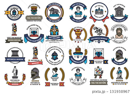 A collection of symbols and icons, including a dinosaur, a statue of a man A collection of symbols and icons, including a dinosaur, a statue of a man 131938967