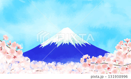 水彩の桜の花に包まれた富士山のベクターイラスト風景 131938996