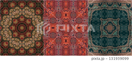 Traditional design with phulkari kalamkari motifs from Pakistan and Indian culture. Geometric ethnic floral pattern for carpet dupatta batik embroidery. Panjabi Digital print as boho Aztec texture art Traditional design with phulkari kalamkari motifs from Pakistan and Indian culture. Geometric ethnic floral pattern for carpet dupatta batik embroidery. Panjabi Digital print as boho Aztec texture art 131939099