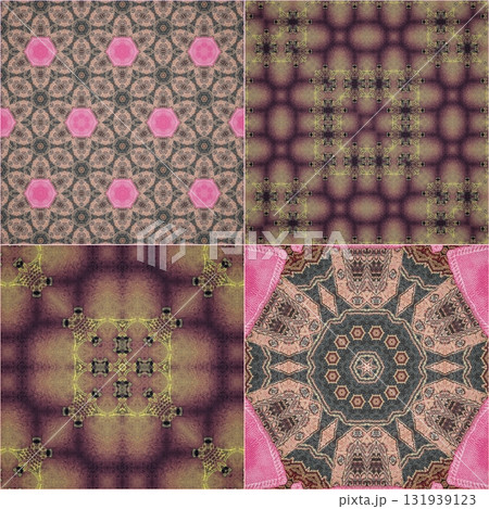 Traditional design with phulkari kalamkari motifs from Pakistan and Indian culture. Geometric ethnic floral pattern for carpet dupatta batik embroidery. Panjabi Digital print as boho Aztec texture art 131939123