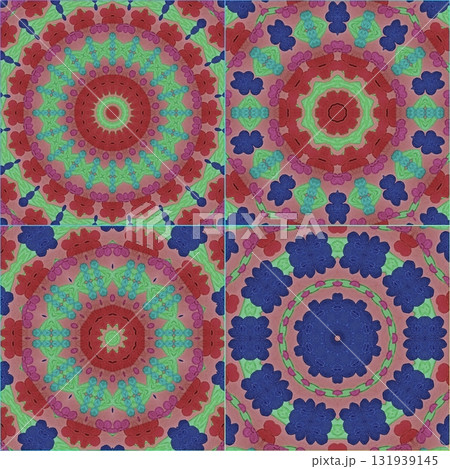 Traditional design with phulkari kalamkari motifs from Pakistan and Indian culture. Geometric ethnic floral pattern for carpet dupatta batik embroidery. Panjabi Digital print as boho Aztec texture art 131939145
