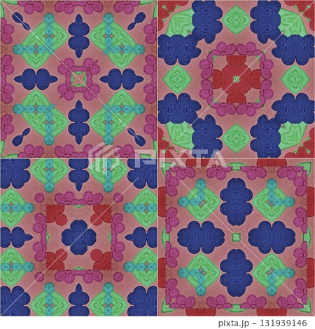 Traditional design with phulkari kalamkari motifs from Pakistan and Indian culture. Geometric ethnic floral pattern for carpet dupatta batik embroidery. Panjabi Digital print as boho Aztec texture art 131939146
