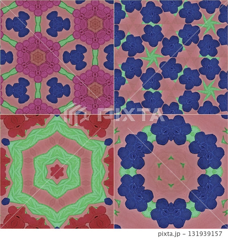 Traditional design with phulkari kalamkari motifs from Pakistan and Indian culture. Geometric ethnic floral pattern for carpet dupatta batik embroidery. Panjabi Digital print as boho Aztec texture art 131939157