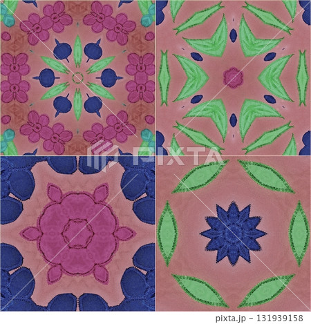 Traditional design with phulkari kalamkari motifs from Pakistan and Indian culture. Geometric ethnic floral pattern for carpet dupatta batik embroidery. Panjabi Digital print as boho Aztec texture art 131939158