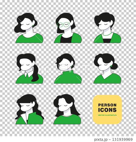 シンプルな女性の上半身アイコンのイラスト シンプルな女性の上半身アイコンのイラスト 131939969