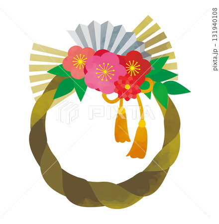 水彩テクスチャのシンプルしめ縄 131940108