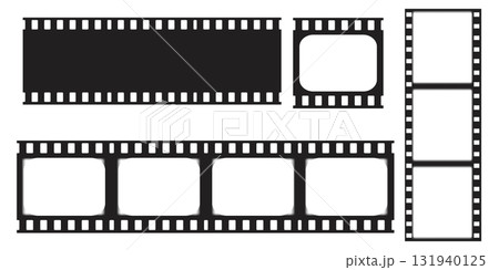 Set Old cinematic frame, video film strip. Retro vintage tape empty template with slide. Tape border, grunge textured silhouette. Video photo reel on background  131940125