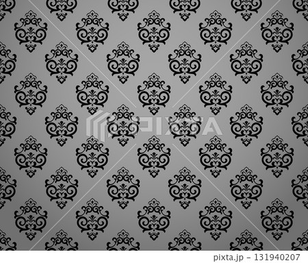 Floral pattern. Seamless vector background. Vintage wallpaper in the Baroque style. Gray and black ornament for fabric, wallpaper, packaging. Ornate Damask flower illustration 131940207