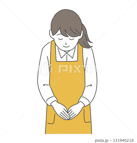 お辞儀をする女性のイラスト スタッフ,店員,ショップ,お母さん,上半身,シンプル,素材,お願い お辞儀をする女性のイラスト スタッフ,店員,ショップ,お母さん,上半身,シンプル,素材,お願い 131940218