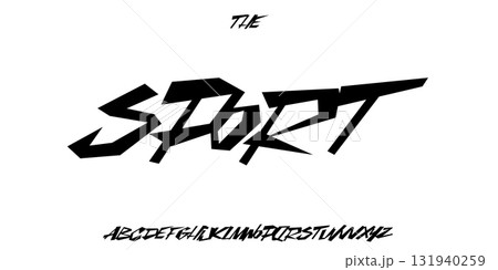 Fidgety jumpy sport font. Joyful groovy typeset. Crazy irrepressible alphabet, restless type. Dancing letters for street urban art, festival and carnival headline. Vector typographic design 131940259
