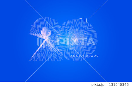 Anniversary Celebration Date Emblem Badge, Abstract 20th Logo Blue Background for Invitation Greeting Card, Corporate Jubilee Sign, Commemorate Occasion Symbol. Wavy Guilloche. Vector Illustration Anniversary Celebration Date Emblem Badge, Abstract 20th Logo Blue Background for Invitation Greeting Card, Corporate Jubilee Sign, Commemorate Occasion Symbol. Wavy Guilloche. Vector Illustration 131940346
