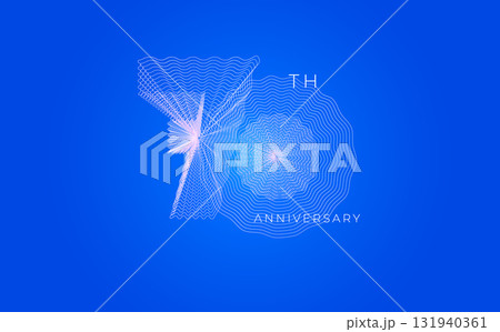 Anniversary Celebration Date Emblem Badge, Abstract 70th Logo Blue Background for Invitation Greeting Card, Corporate Jubilee Sign, Commemorate Occasion Symbol. Wavy Guilloche. Vector Illustration 131940361